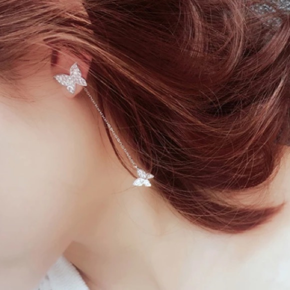 Sterling silver crystal butterfly dangle earrings - Picture 6 of 7